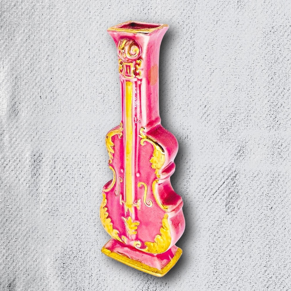 60s MCM Goldra Gold-Gilt Violin Wall Pocket Vase